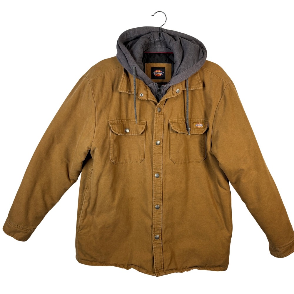 Dickies Mens Brown Hooded Duck Canvas Quilted Lined Work Jacket Large RN20697